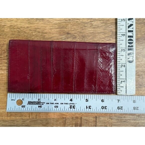 Genuine Eel Skin Leather Wallet BiFold Dark Wine Red Unisex Vintage Burgundy GUC - Picture 7 of 7